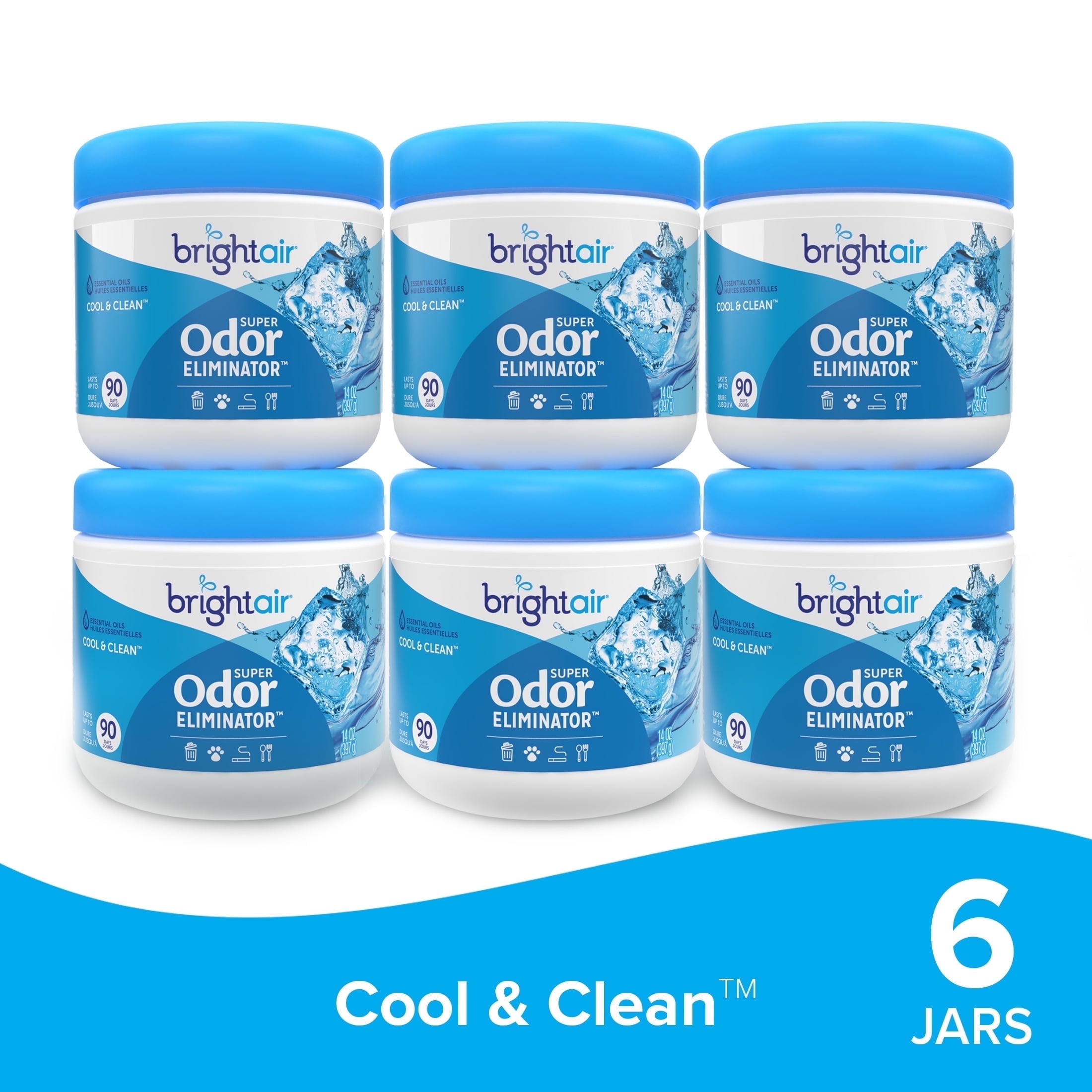 Bright Air 14 oz. Super Odor Eliminator, Cool & Clean Scent, For Medium-Size Spaces, Lasts up to 90 Days Each, Air Freshener, Case of 6