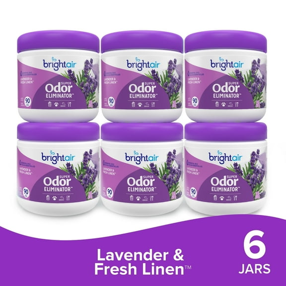 Bright Air Super Odor Eliminator Air Freshener, Lavender & Fresh Linen, 14oz, Case of 6