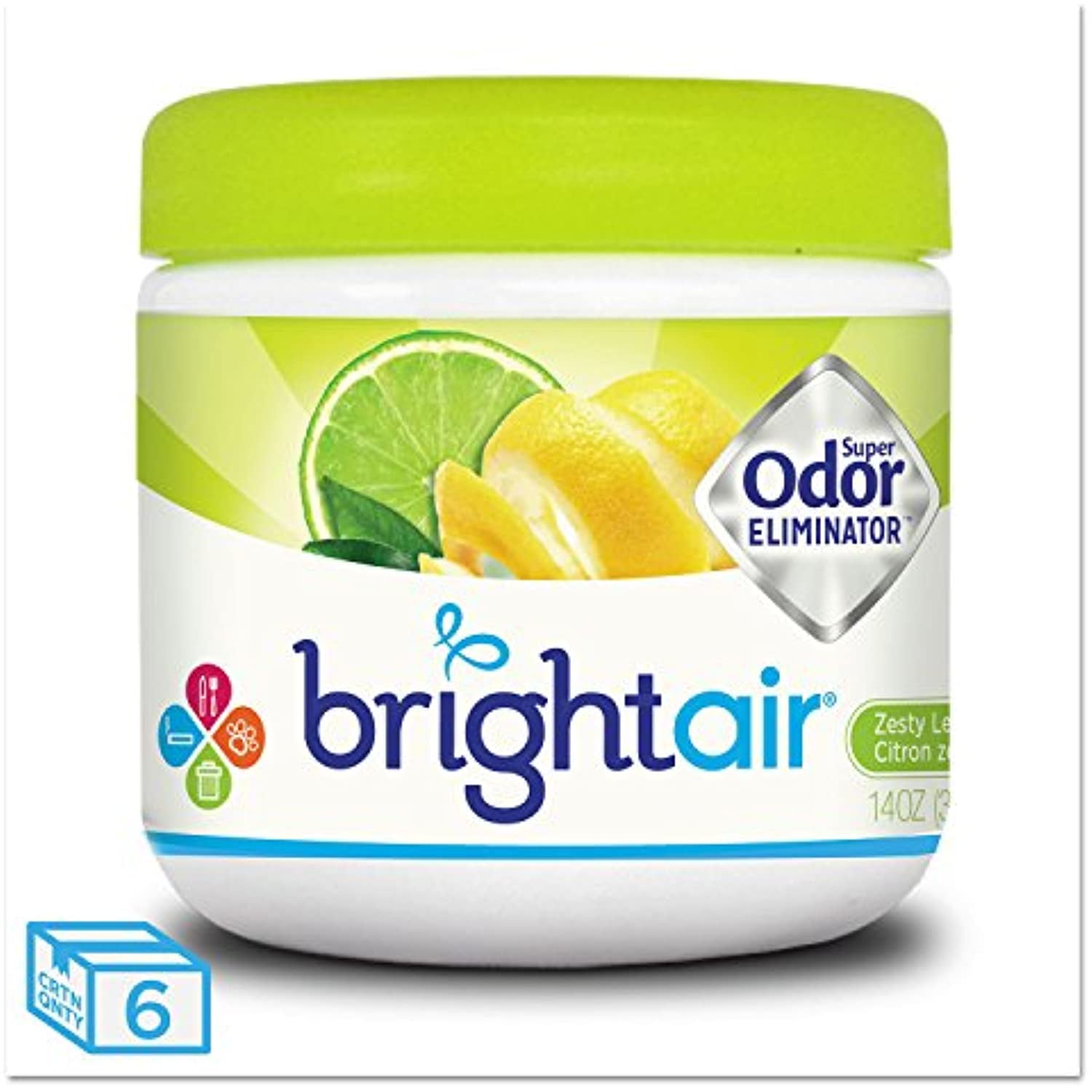 Bright Air 900248 Super Odor Eliminator, Zesty Lemon And Lime, 14 Oz, 6