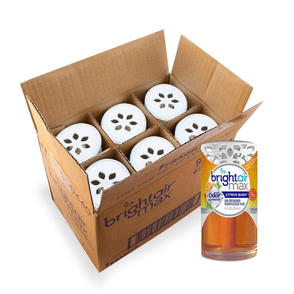 Bright Air Max Odor Eliminator Air Freshener - Gel - 4 fl oz (0.1 quart) - Citrus Burst - 6 / Carton - Phthalate-free, BHT Free, Paraben-free, Formald | Bundle of 2 Cartons
