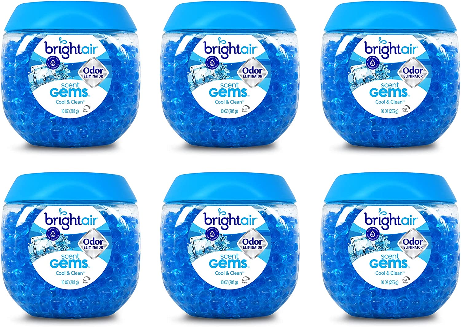 Bright Air Odor Eliminator Scent Gems, Cool and Clean, 10 Oz Each, 6 Pack