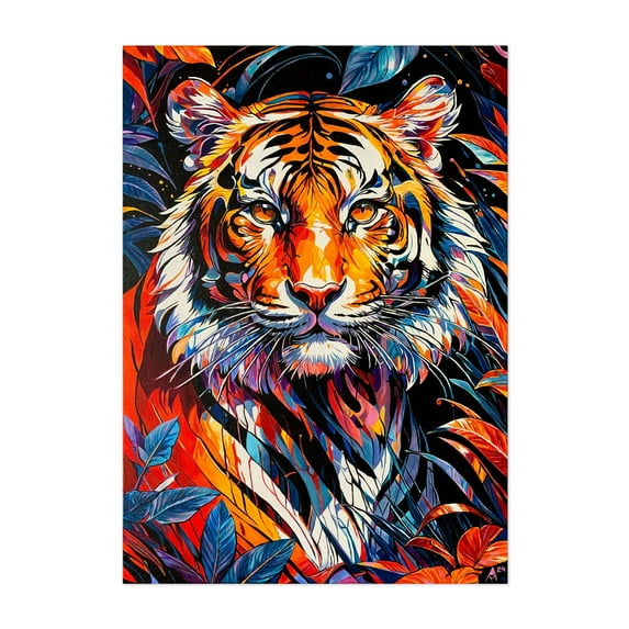 Bright Amur Tiger - Painting Tiger Wildlife Animal Modern Art Portrait Psychedelic Unframed Wall Art Print 18 x 24 inches