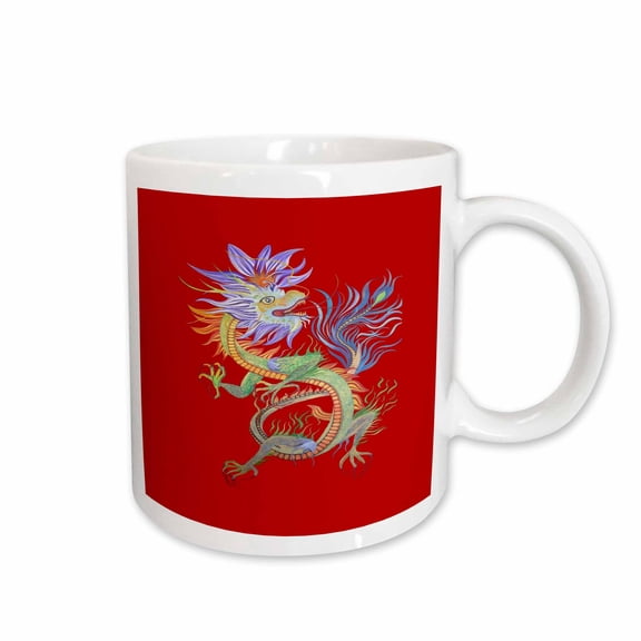 3drose, Bright and Vivid Chinese Fire Dragon Vector, 11oz Mug
