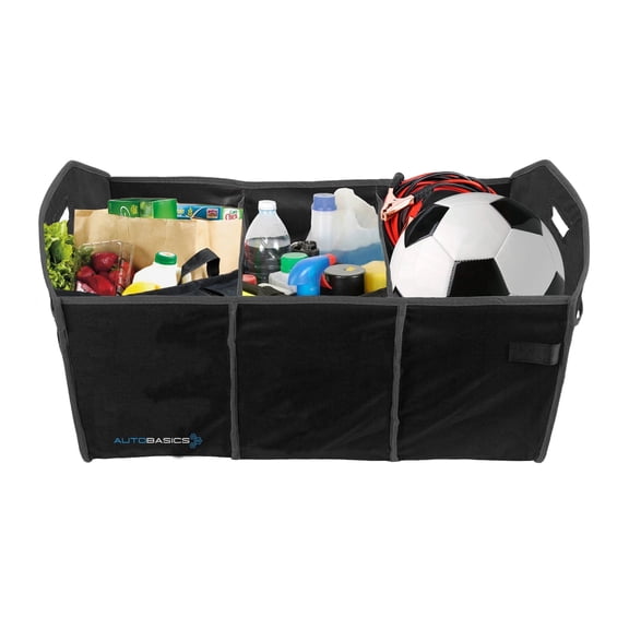 AutoBasics XL Trunk Organizer, Collapsible Car Organizer with 3 Extra-Large Compartments, Black