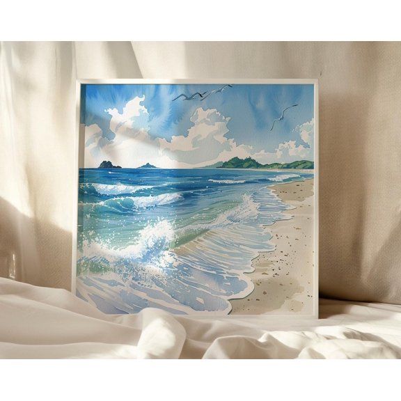 Bright Beach Print, Ocean Print, Modern Coastal Wall Art, Neutral Beach Wall Art, Sea Waves Art, Beach House Art Prints Wall Art, Modern Wall Decor, 8x12 UNFRAMED