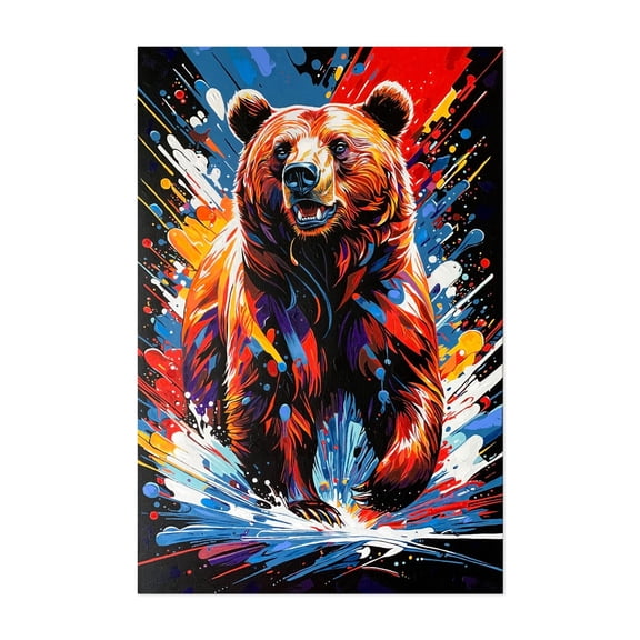 Bright Bear - Painting Wildlife Modern Art Abstract Animal Nature Unframed Wall Art Print 20 x 28 inches