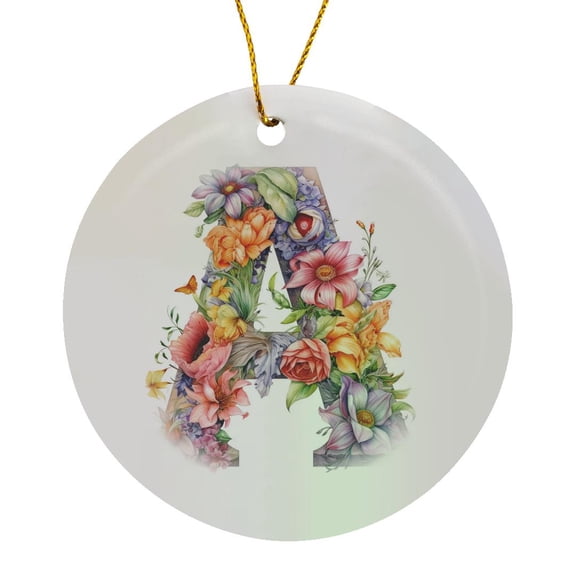 3drose, Bright Beautiful Flower Monogram A, Circle Porcelain Ornament