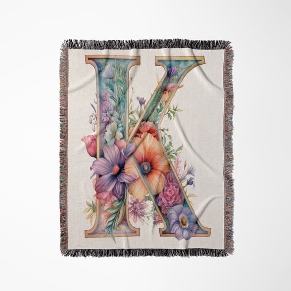 Bright Beautiful Flower Monogram K, Woven Blanket