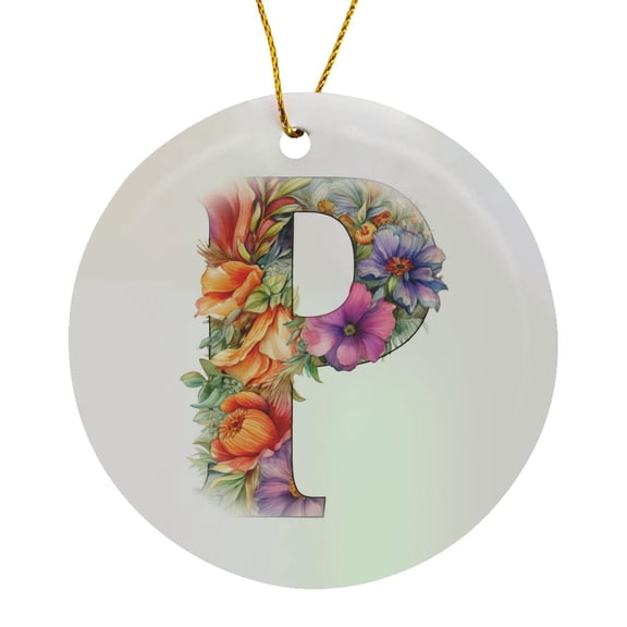 3drose, Bright Beautiful Flower Monogram P, Circle Porcelain Ornament