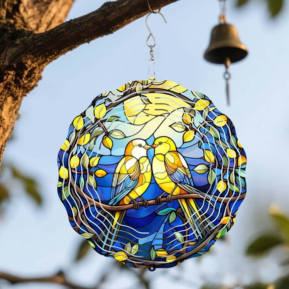 Bright Birds 3D Wind Spinner Stained Glass Kinetic Garden Decor