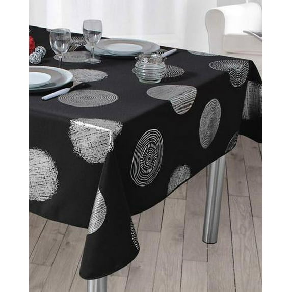 Bright Black 100% Polyester, Stain Resistant Tablecloth 78 x 55 inch