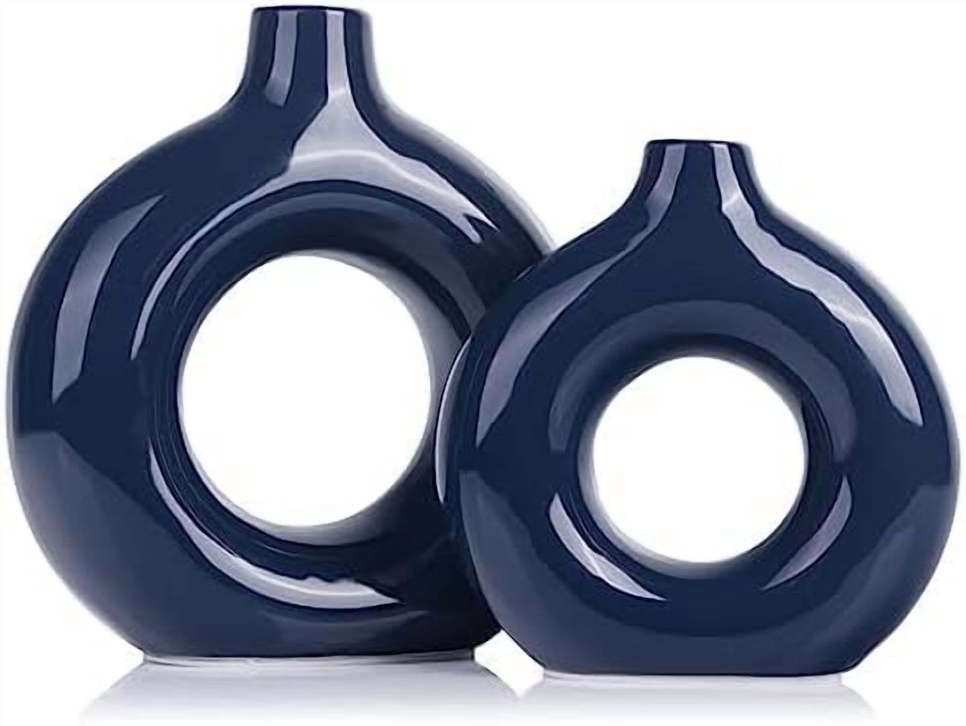 Bright Blue Ceramic Vase Set of 2 - Decorative Circular Blue Vases for ...