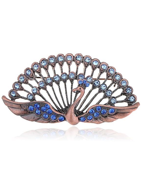 Bright Blue Crystal Rhinestone Jewel Beaded Peacock Pin Custom Jewelry Brooch