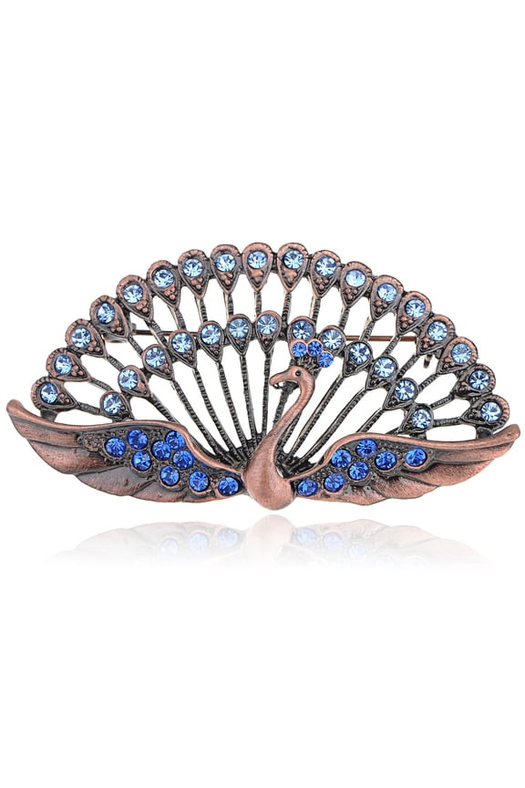 Bright Blue Crystal Rhinestone Jewel Beaded Peacock Pin Custom Jewelry Brooch