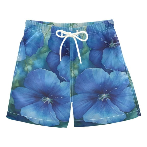 Bright Blue Flowers Boys Swim Trunks Quick Dry Boy Swim Shorts for 3-14 Years