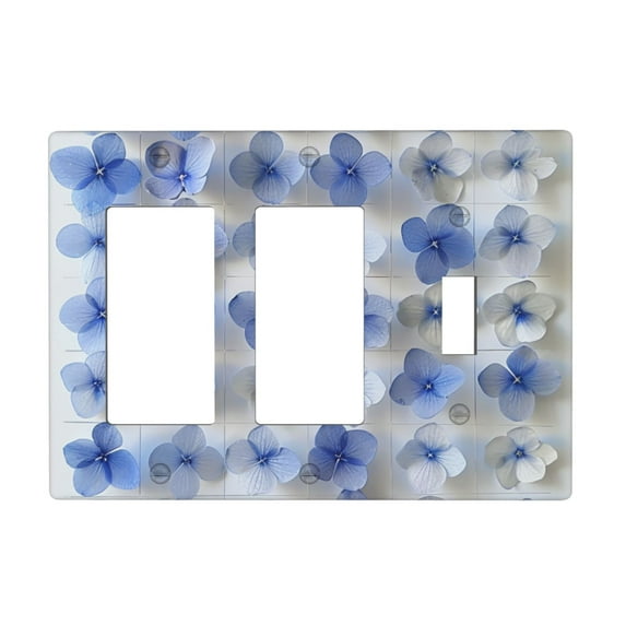 Bright Blue Flowers Switch Cover Decorative Wall Plate 3-Gang 2-Decor 1-Toggle Standard Size