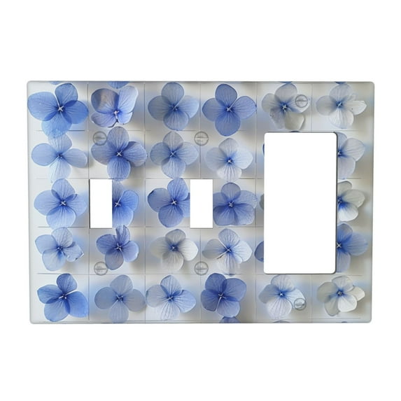 Bright Blue Flowers Switch Cover Decorative Wall Plate 3-Gang 2-Toggle 1-Decor Standard Size