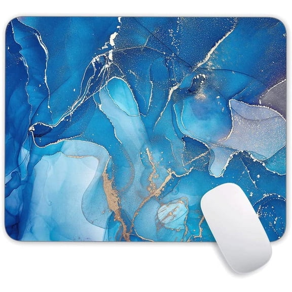 Bright Blue Gold Marble Mouse Pad, Gaming Mouse Mat with Custom Design, Square Waterproof Mouse Pad Non-Slip Rubber Base MousePads for Office Home Laptop Travel, 9.5"x7.9"x0.12" Inch