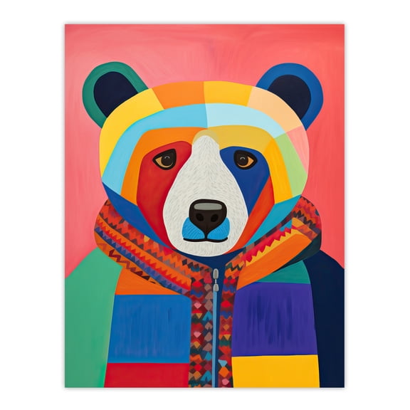 Bright Bold Bear Fun Multicoloured Large Wall Art Poster Print Thick Paper 18X24 Inch