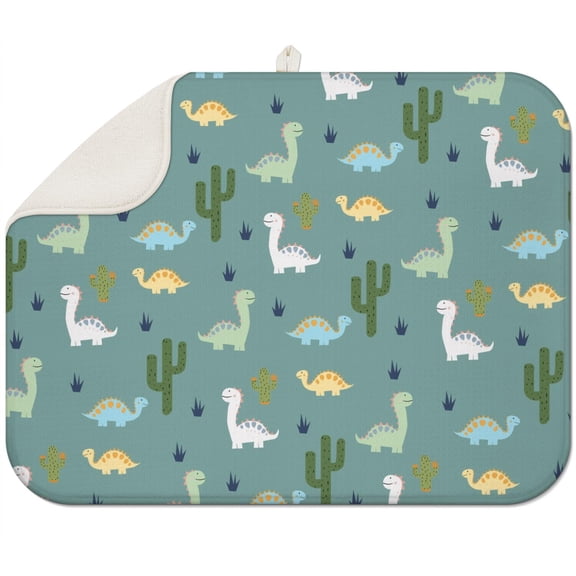 Bright Bold Dinosaur Drying Mat - Colorful Microfiber Counter Protector, Quick Dry & Heat Resistant, Reusable Dino Lover Mat 18x24