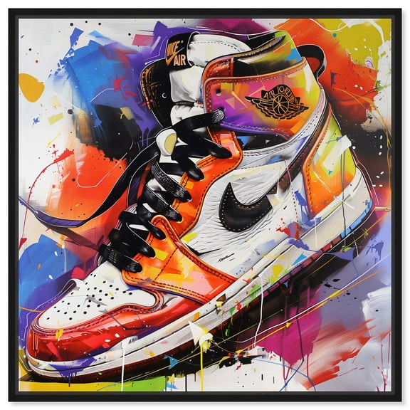 Bright Bold Splash Sneaker Canvas Sneaker Head Prints by Art Remedy, Black Frame, 12" x 12"