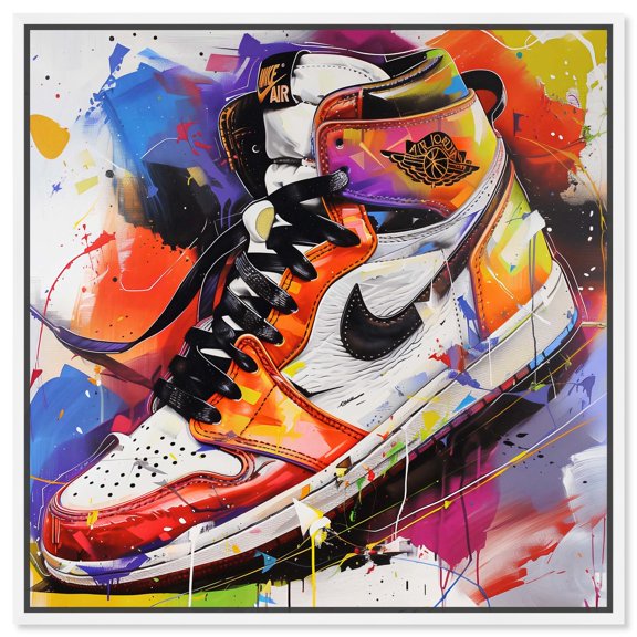Bright Bold Splash Sneaker Canvas Sneaker Head Prints by Art Remedy, White Frame, 40" x 40"