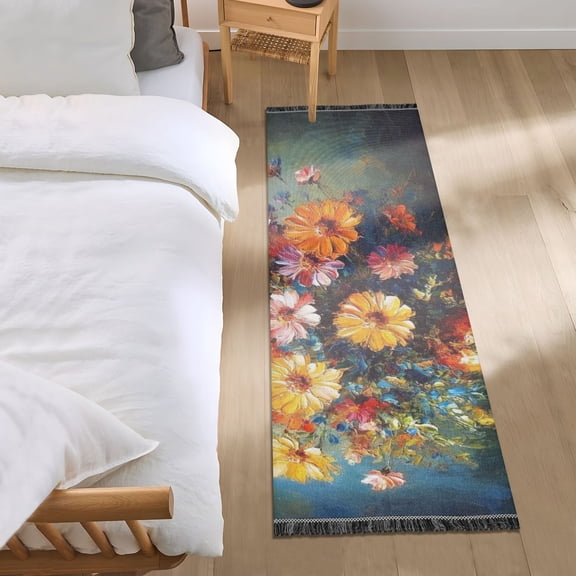 Bright Bouquet Oil Painting Bedroom Runner Rug 2'x 6' Non Slip Carpet Indoor Home Area Rug Living Room