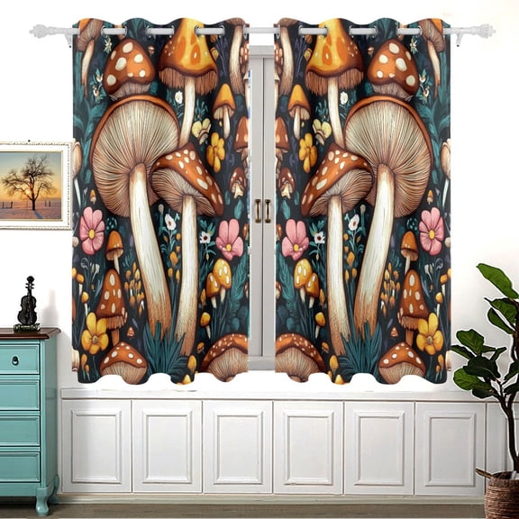 Bright Brown Mushrooms Blackout Curtains for Living Room Bedroom 55W x 54L Insulated Window Drapes 2 Panels