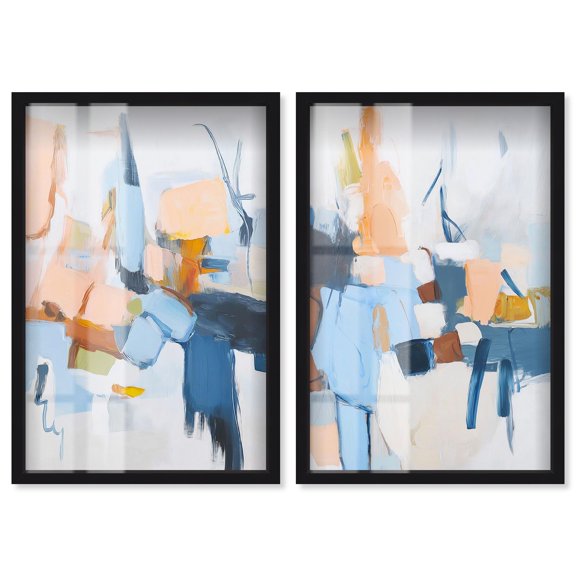Bright Brush Palette Duo Shadowbox Print Blue Wall Decor by Art Remedy, Black Frame, 36 x 54