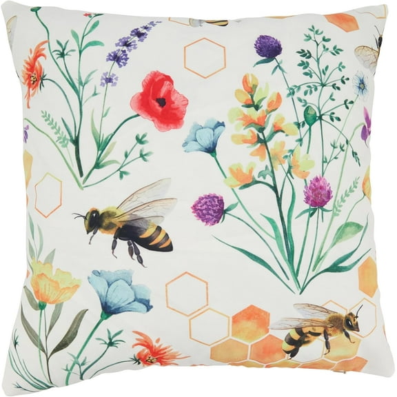 Bright Bumble Bee Floral Outdoor Pillow with Poly Fill