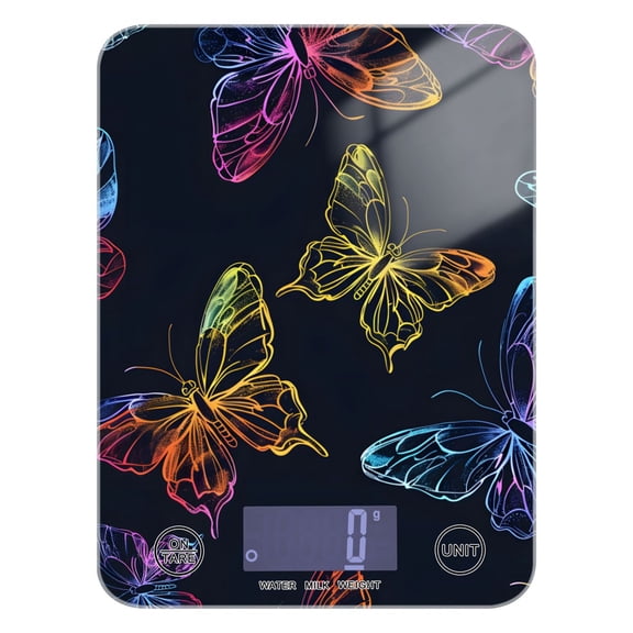 Bright Butterflies Food Scale Digital Kitchen Scale Waterproof Tempered Glass Tare Function 11 lb for Baking Cooking Meal Prep