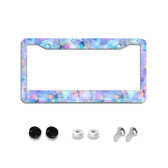 Bright Butterflies License Plate Frames Universal Aluminum Tag Holder Cover with 2 Holes Screws for Front Rear Car Plate Decor 12x6 Inch for Women Men