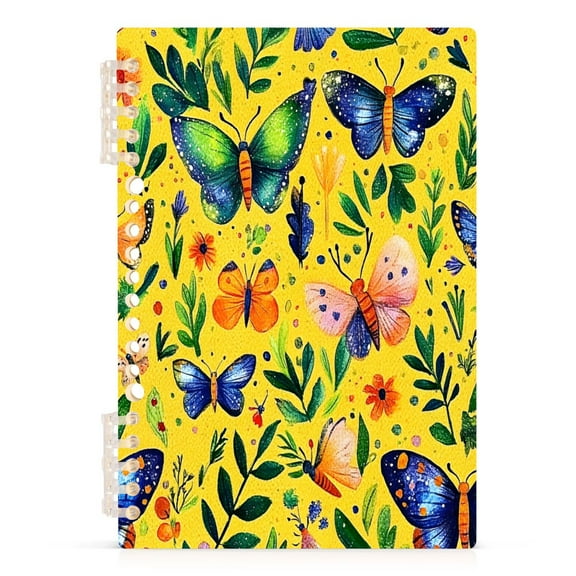 Bright Butterflies Pattern Design A5 8.3x5.7in PP Notebook, Adjustable Rings, 60 Sheets, Diary or Journey Note