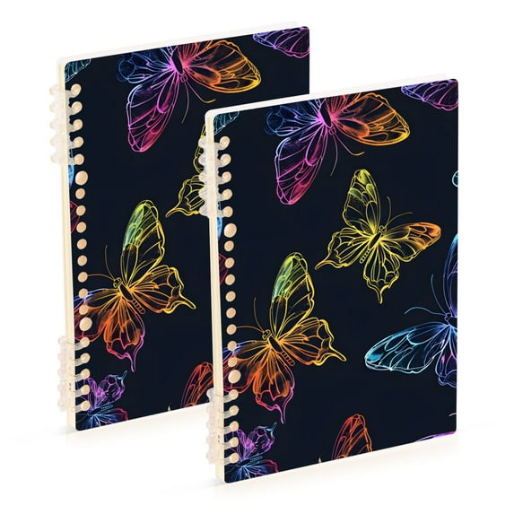 Bright Butterflies Ring Binder Notebook Journey Note Diary College Ruled Spiral Notebook Study Loose Leaf Paper A5 60 Pages