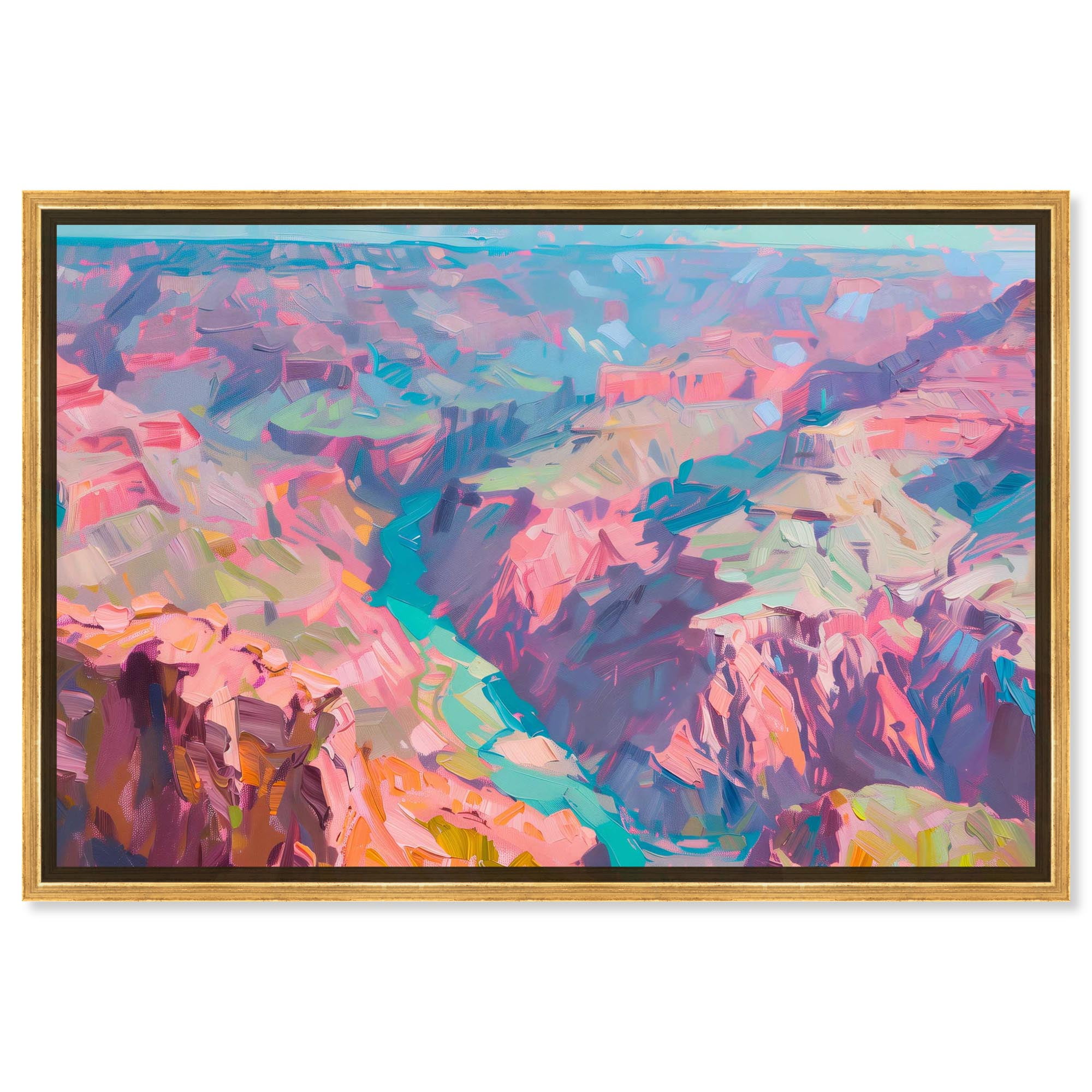 Bright Canyon Impressionism Canvas Art with Gold Frame, 15" x 10"