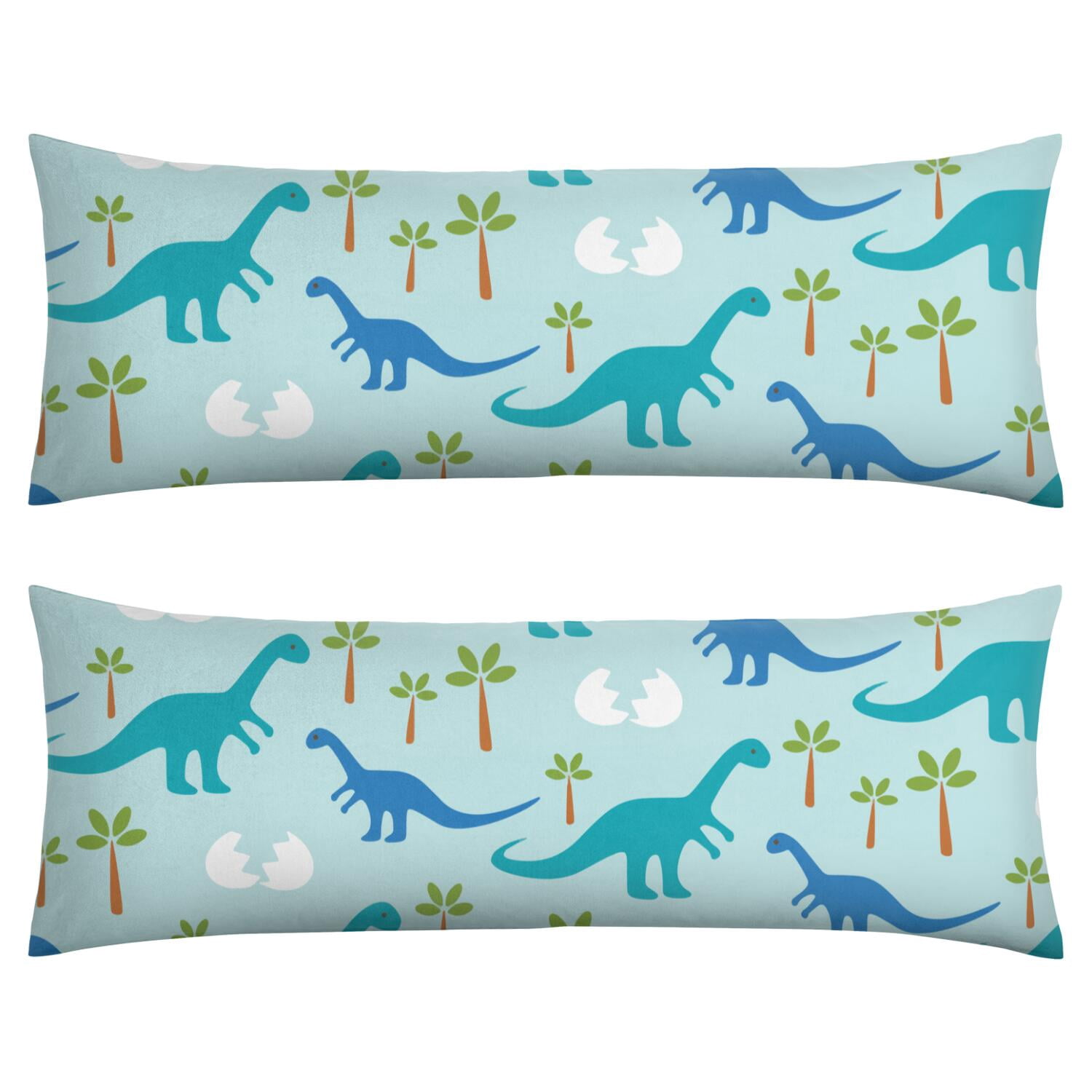 Bright Cartoon Dinosaur Body Pillow Cover - 20x54 Soft & Cozy - Invisible Zipper - Stretchy & Durable