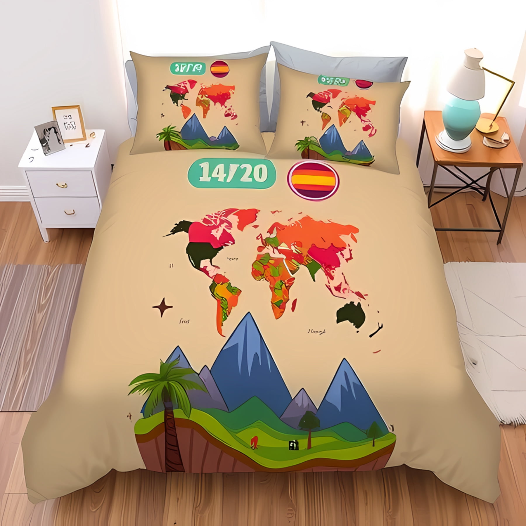 Bright & Cheerful 3-Piece Duvet Cover Set with Colorful World Map ...