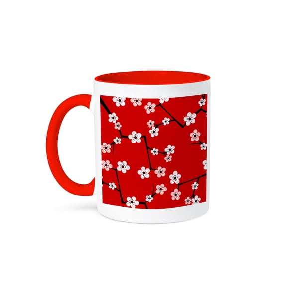 Bright Cherry Blossoms Print - Red, 15oz Two-Tone Red Mug