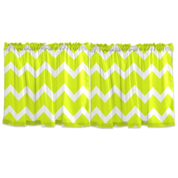 Bright Chevron Pattern Tier Curtains for Kitchen 57x24 Inch Semi Sheer Light Filtering Half Window Curtains 2 Panels