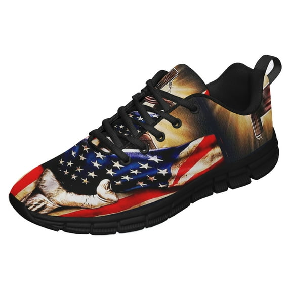 Bright Christian Cross Running Shoes Sneakers Mesh Black Size 4.5