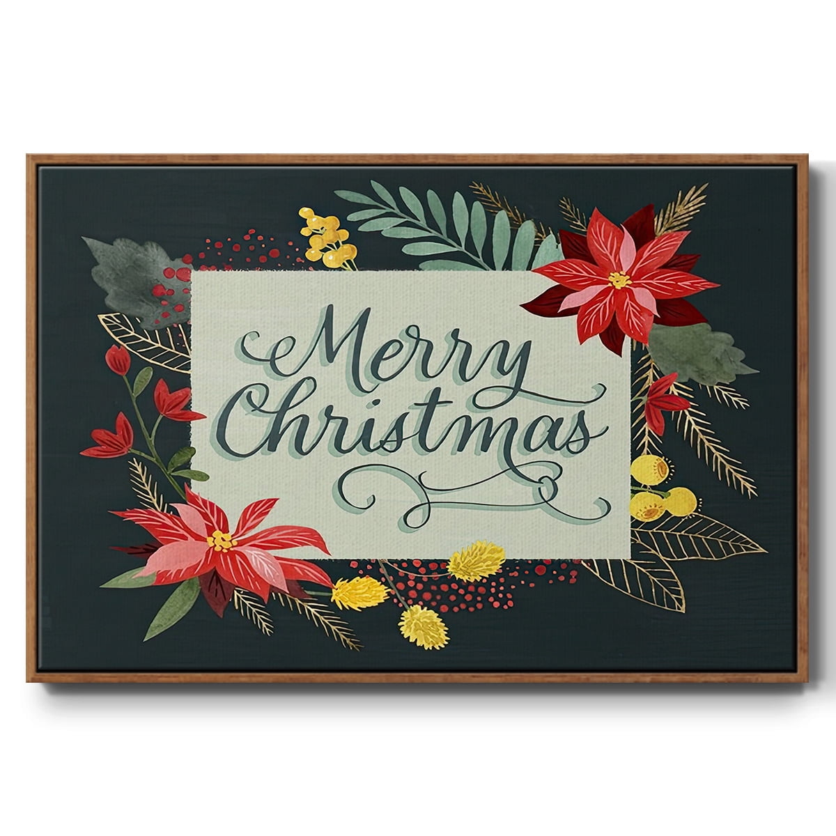 Bright Christmas Night Collection A - Framed Gallery Wrapped Holiday Canvas - 17 x 25 - Rosewood Frame