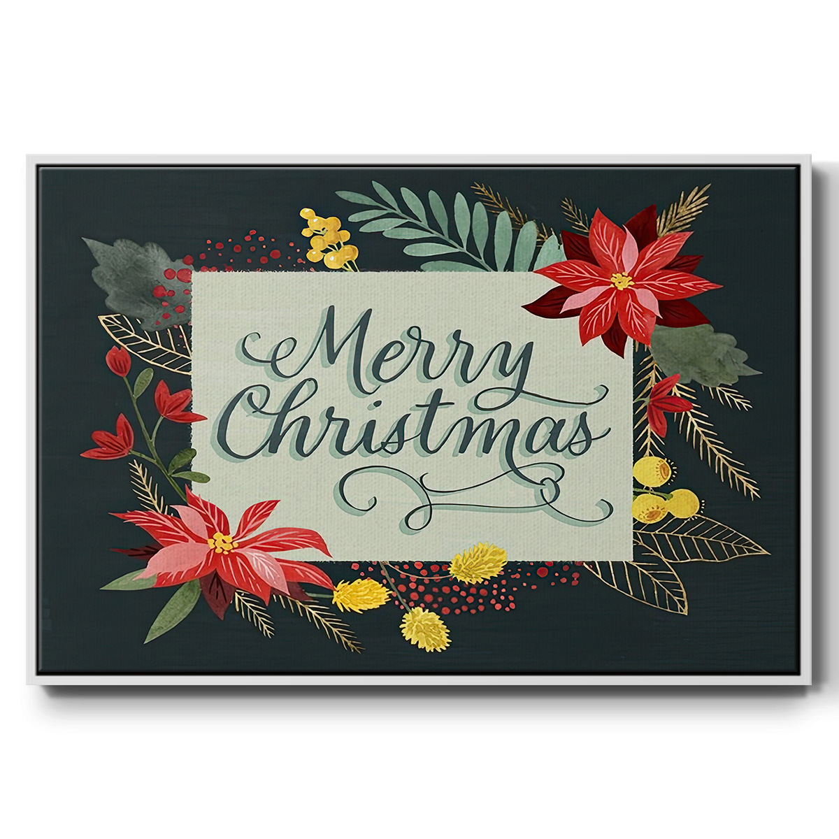 Bright Christmas Night Collection A - Framed Gallery Wrapped Holiday Canvas - 27 x 41 - White Frame