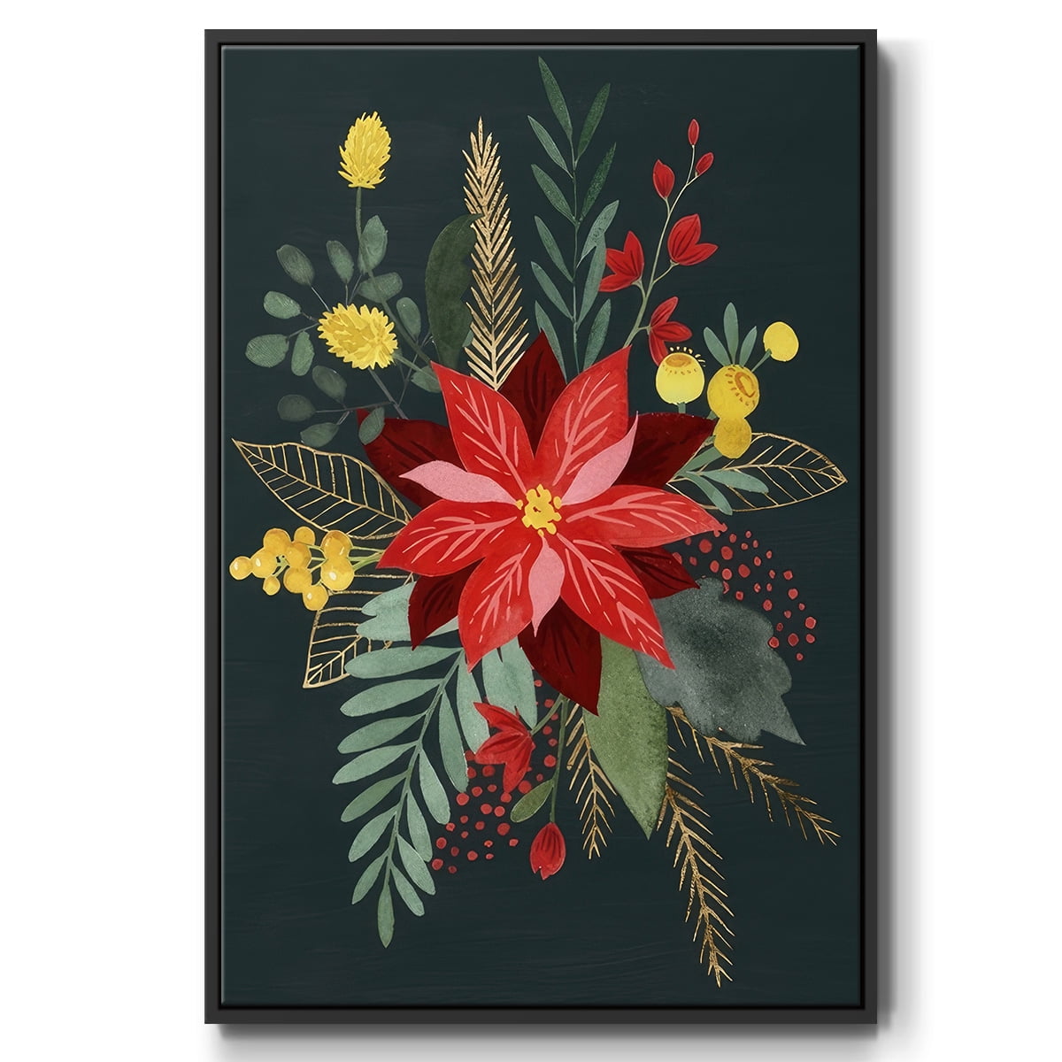 Bright Christmas Night Collection B - Framed Gallery Wrapped Holiday Canvas - 17 x 25 - Black Frame