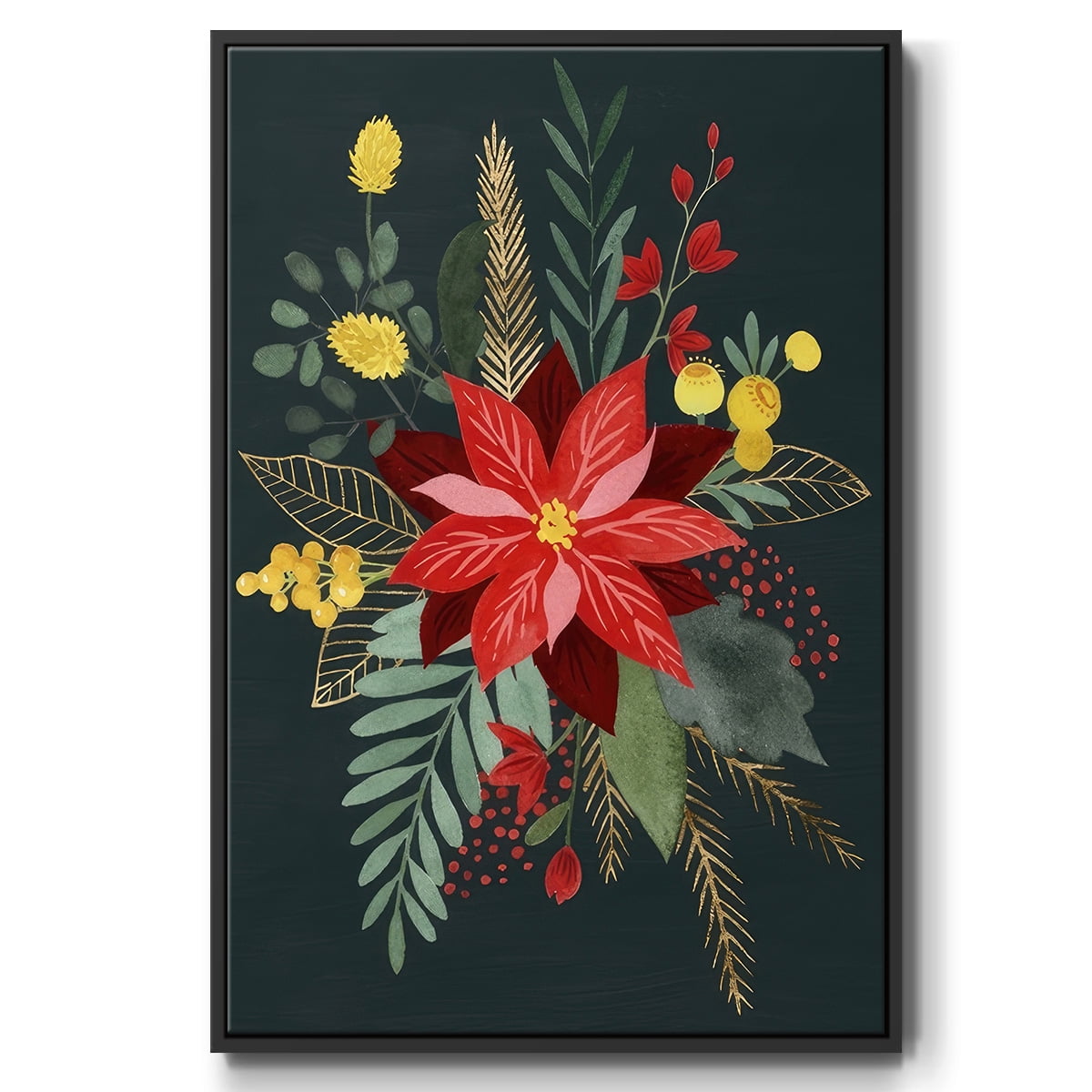 Bright Christmas Night Collection B - Framed Gallery Wrapped Holiday Canvas - 25 x 37 - Black Frame