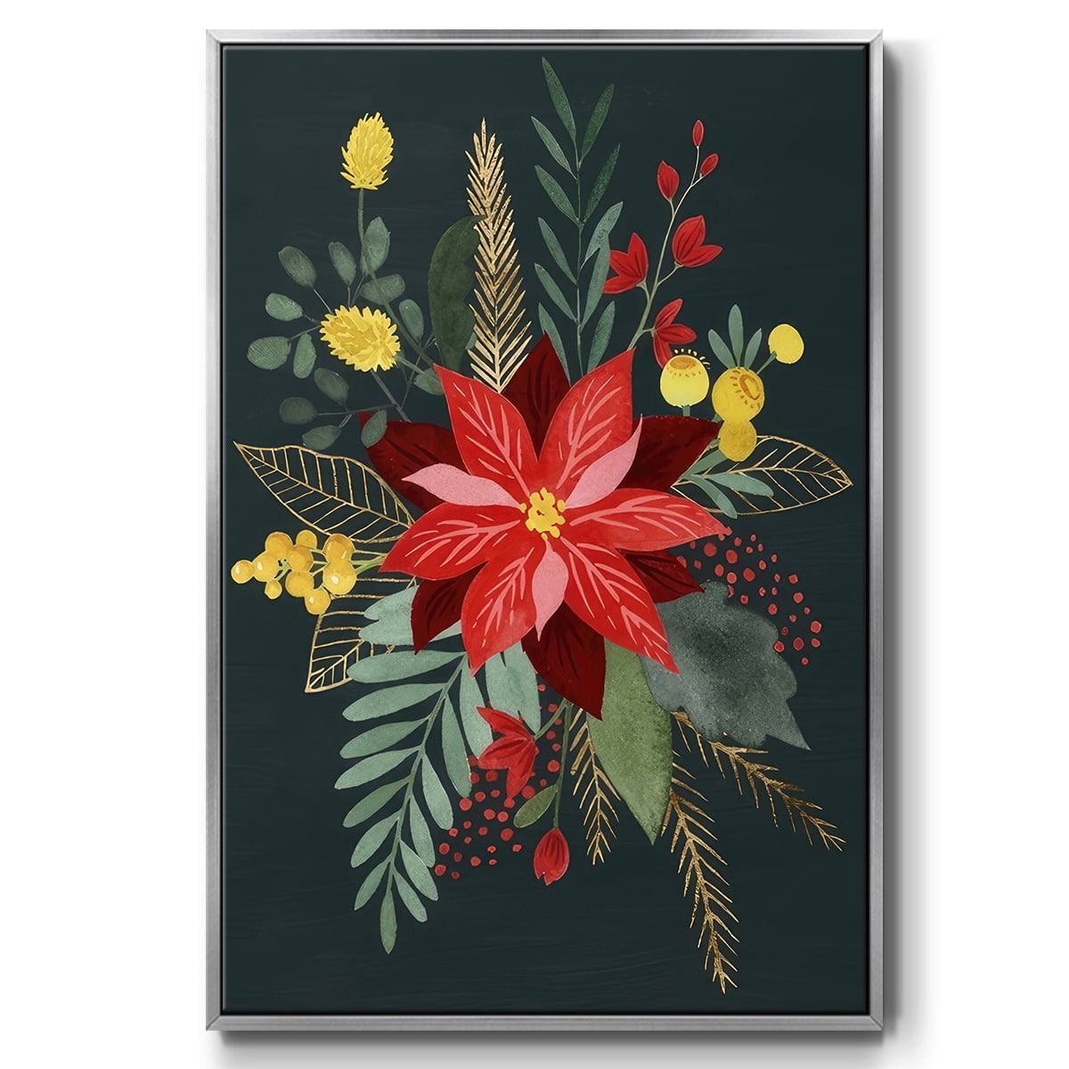 Bright Christmas Night Collection B - Framed Gallery Wrapped Holiday Canvas - 25 x 37 - Silver Frame