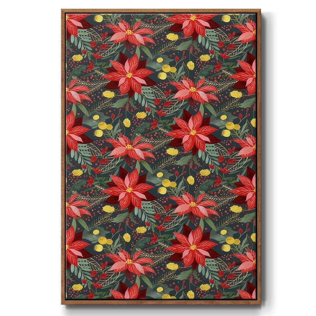 Bright Christmas Night Collection E - Framed Gallery Wrapped Holiday Canvas - 25 x 37 - Rosewood Frame