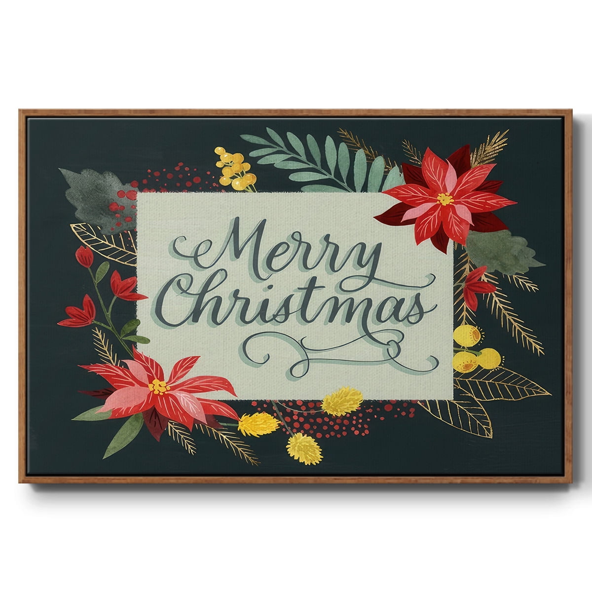 Bright Christmas Night I - Framed Gallery Wrapped Holiday Canvas - 17 x 25 - Rosewood Frame