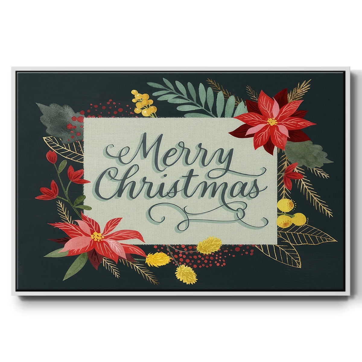 Bright Christmas Night I - Framed Gallery Wrapped Holiday Canvas - 17 x 25 - White Frame