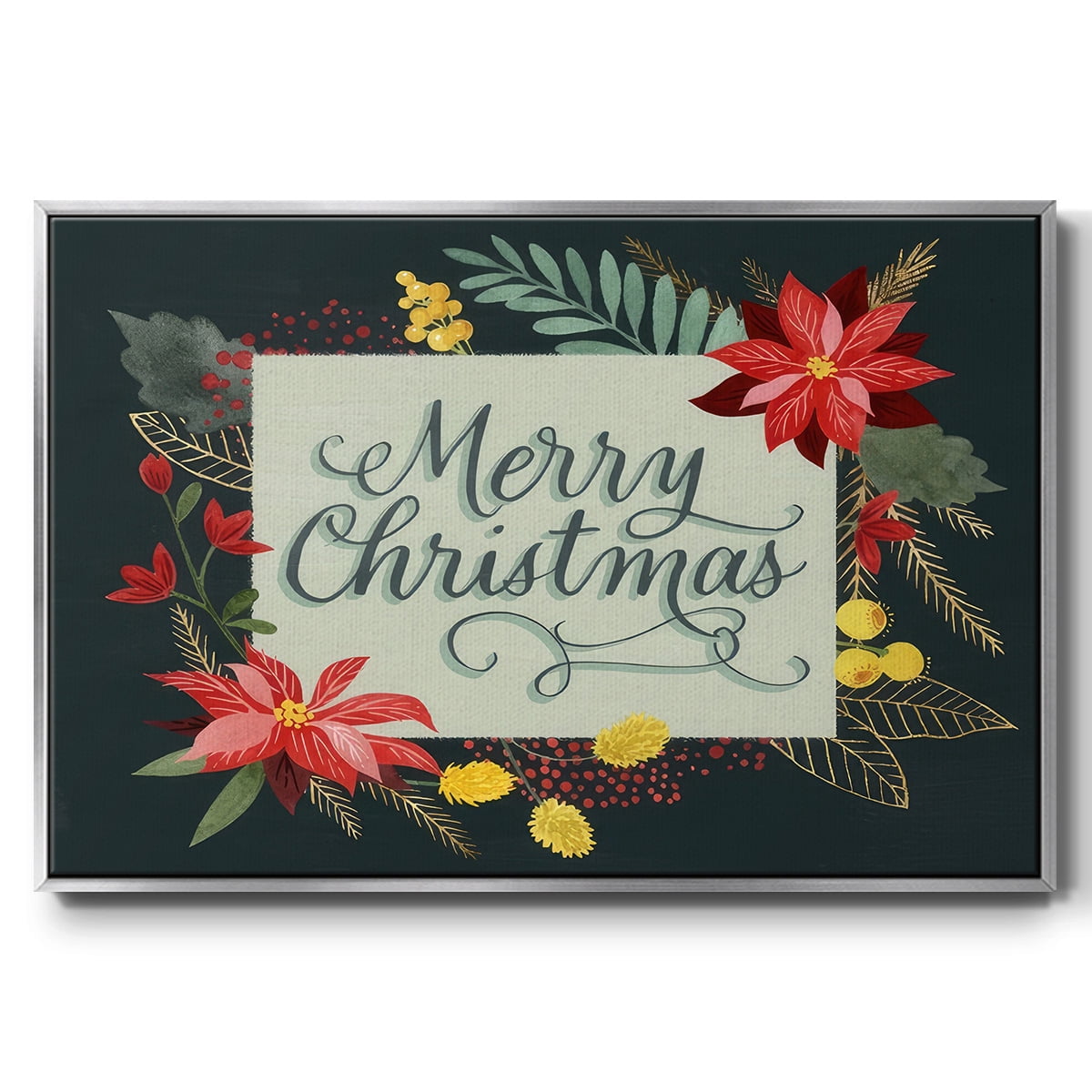 Bright Christmas Night I - Framed Gallery Wrapped Holiday Canvas - 25 x 37 - Silver Frame