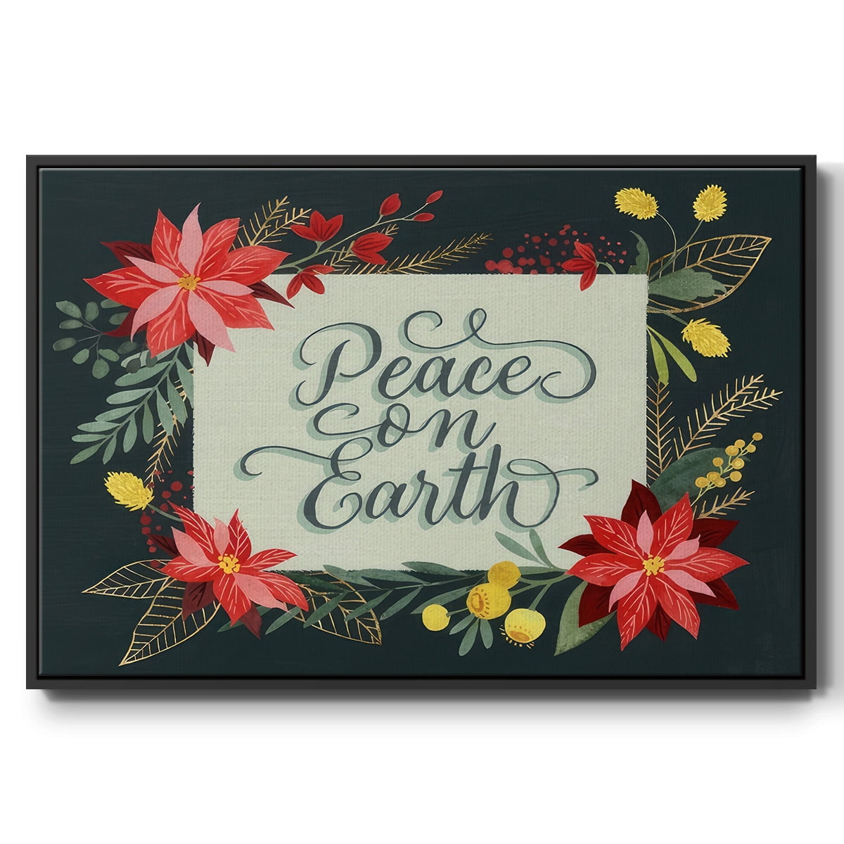Bright Christmas Night II - Framed Gallery Wrapped Holiday Canvas - 17 x 25 - Black Frame